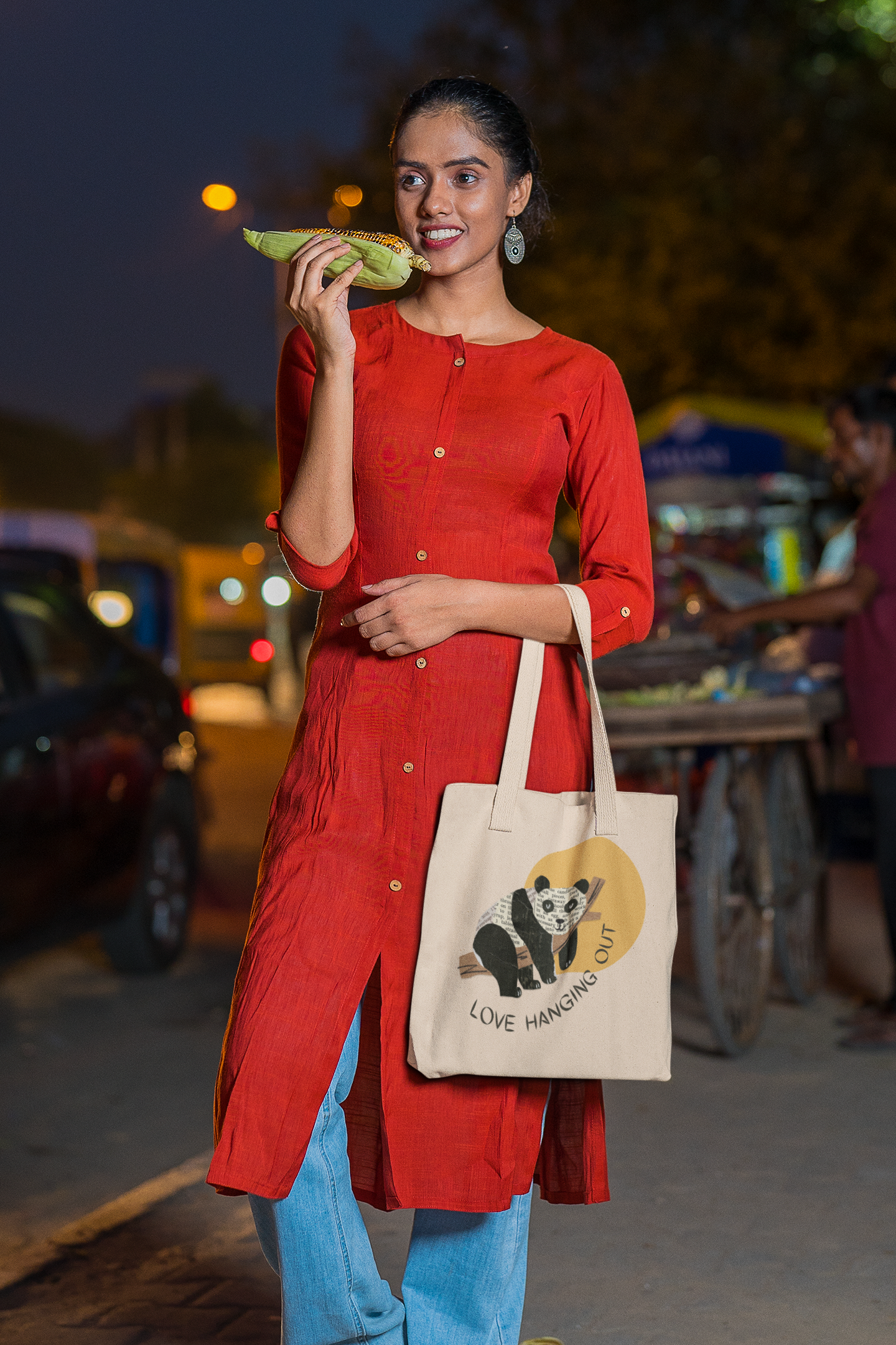 "Love Hanging Out" Panda Tote Bag | Eco-Friendly Cotton Canvas Bag for Everyday Use