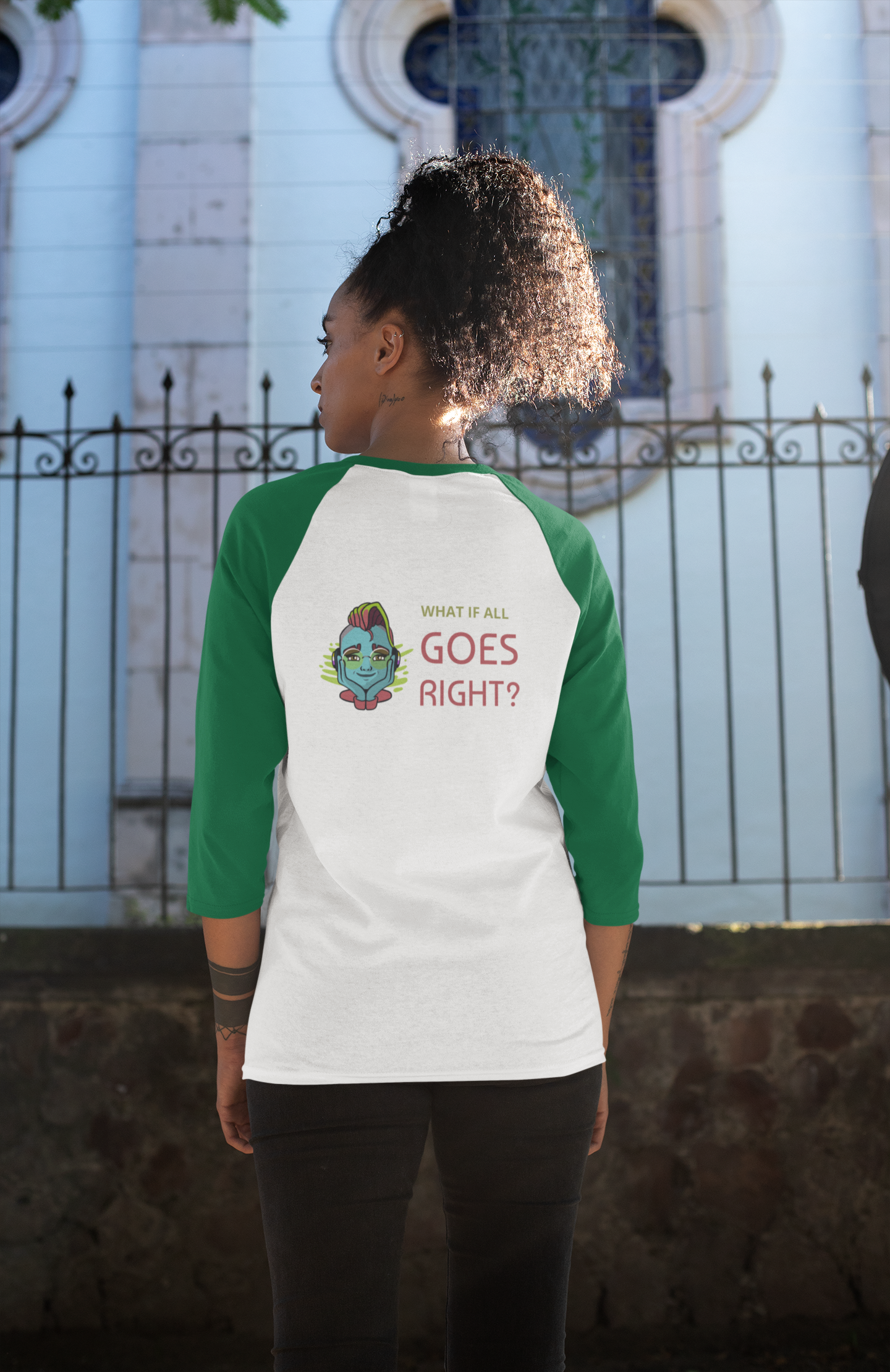 T-SHIRT - “What If All Goes Right?” Spread the Good Vibes Unisex 3/4 Sleeve Baseball Tee